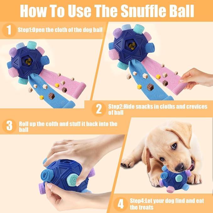 Dog Snuffle Ball-Interactive Puzzle Dog Toys Encourage Natural Foraging Skills Slow Feeder for Training and Stress Relief, Cloth Strip Hiding Food Dog Toys