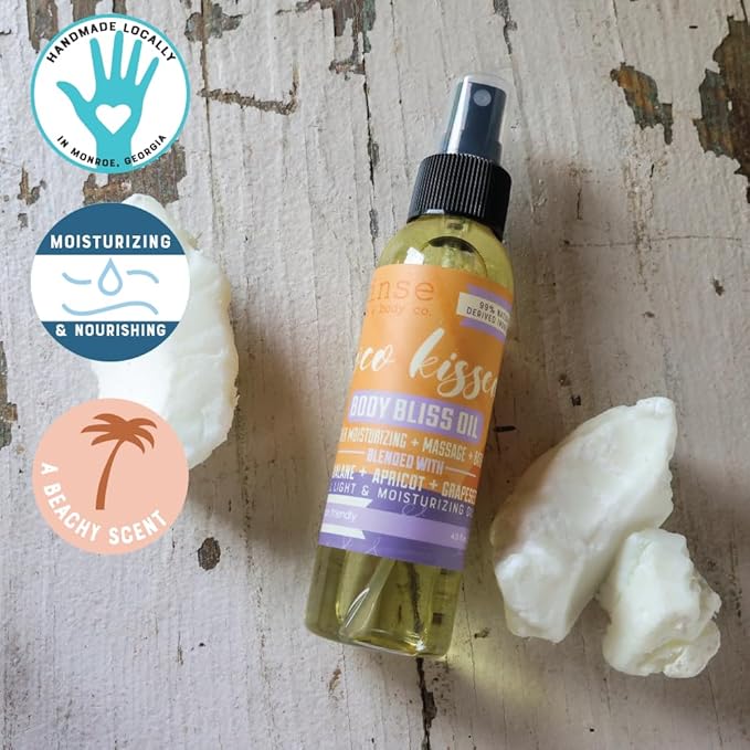 Rinse Bath & Body Coco Kissed Body Oil Moisturizer Spray - Natural Lightweight Fast Absorbing with Squalane, Grapeseed, Apricot & Vitamin E Oil for All Skin Types, 4 fl oz