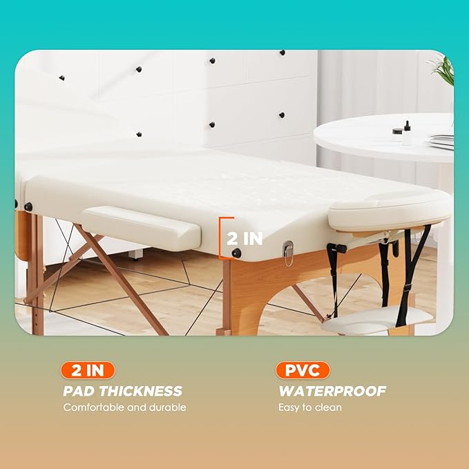 BestMassage Massage Bed Portable Massage Table 77" L 28" W Lash Bed Height Adjustable 3 Folding PU Leather with Oxford Bag for Spa Footmassage Facial CareSpa Tattoo