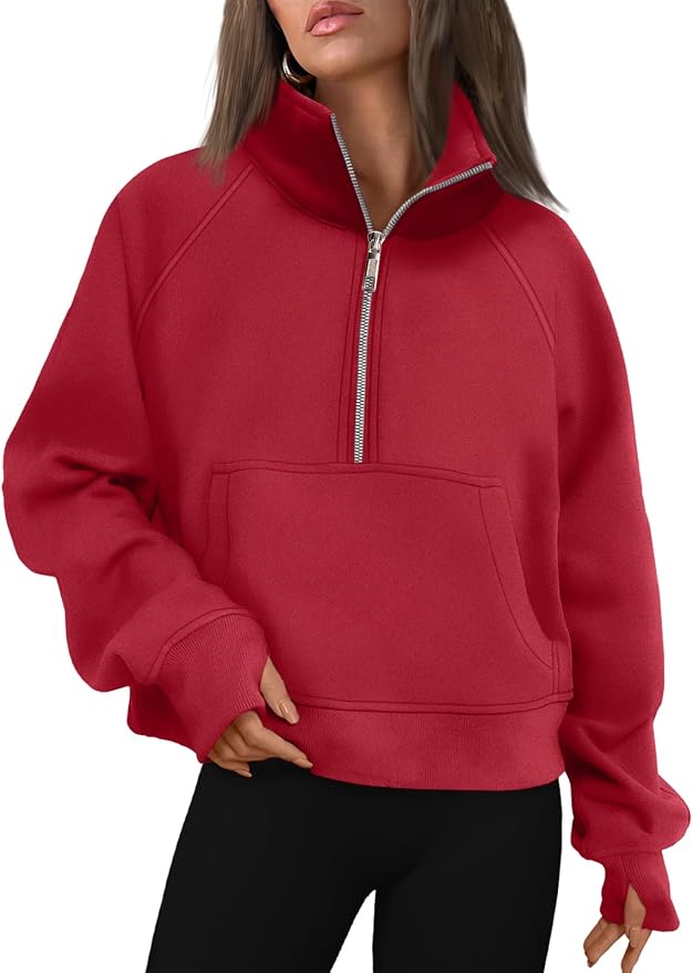 AUTOMET Womens Sweatshirts Half Zip Fleece Pullover Fall Outfits | Fall Fashion Clothes 2026,Cropped Sweatshirts,Cute Y2k Tops,Quarter Zipper Sweater,Winter Loungwear Outfits
