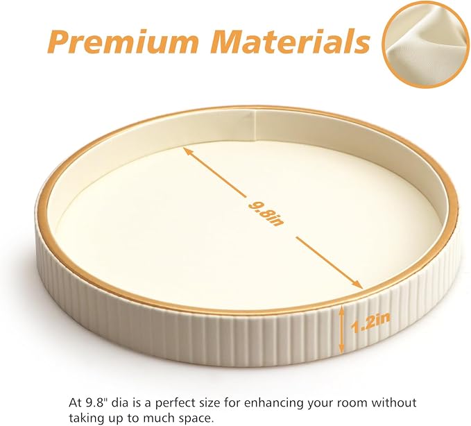 Leather Tray Desktop Storage Organizer, Round Valet Tray, White | Premium Serving Trays Decorative Tray Desk Organizer for Sundries Cosmetics Phone Wallet Keys Cutlery, 10x10in