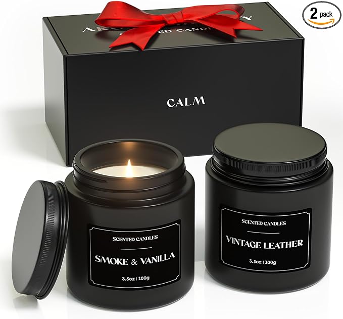 NORVENCE Scented Candles for Men, Scented Candles Gift Set, Stress Relief Candles for Home, Premium Soy Candle Set, Candles for Men and Women (Black, 7 oz)