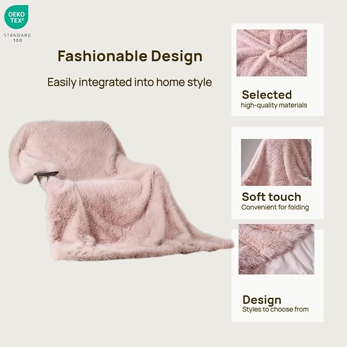 Luxury Fluffy Faux Fur Throw Blanket,Thick Fluffy Silky Fuzzy Cozy Blanket,Plush Blankets for Couch, Sofa, Chair, Bed-Pink,50x60 Inches