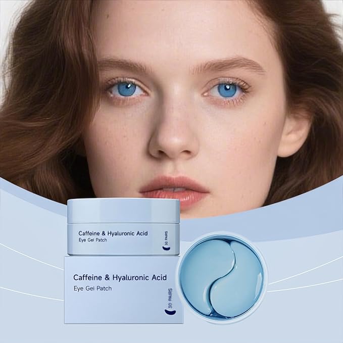 Caffeine Under Eye Patches,60 Korean Hydrogel Masks to Reduce Dark Circles, Puffiness & Bags-Morning Brightening Hydrating Cooling with Hyaluronic Acid-Vegan, No Fragrance