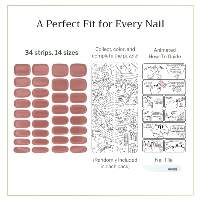 34 Piece Fully Cured Gel Nail Strips With No UV Light Needed, 14+ Days Gel Nail Polish Stickers, Salon Quality, Easy to Apply & Remove – Toxin Free, No Damage (Bare Bliss)