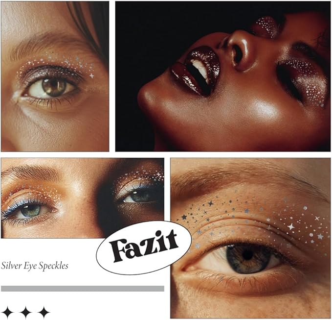 Fazit Makeup Patches - Silver Eye Speckles - Glow Up Make-Up Patches - Cute Glitter Makeup Accessories for Women - Cosmetic Glitter for Face