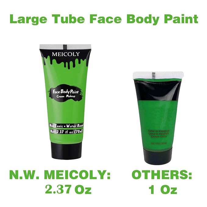 MEICOLY Light Green Face Body Paint(2.37Oz),Christmas Stocking Stuffers,Lime Green Face Paint for Halloween SFX Witch Elphaba Makeup,Camouflage Hunting Hulk Gamora,St Patrick's Day Accessories