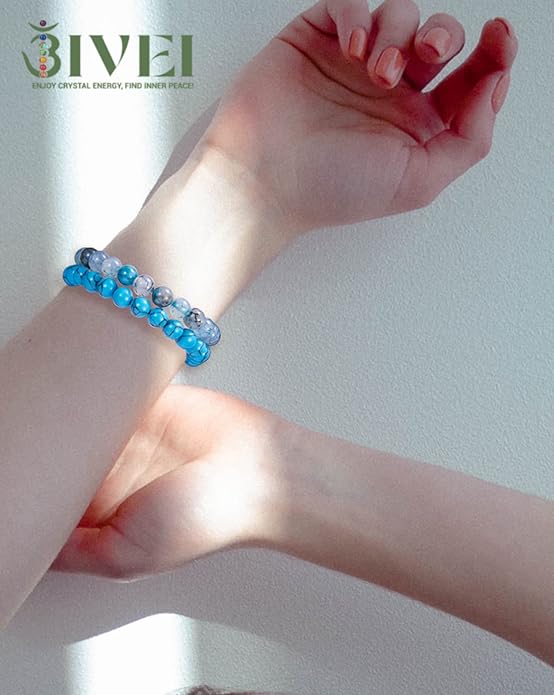 Bivei Natural Gemstone Semi Precious Healing Crystals Handmade Stretchy Round Beads Bracelet,Stocking Stuffers for Women Enhance Positive Energy