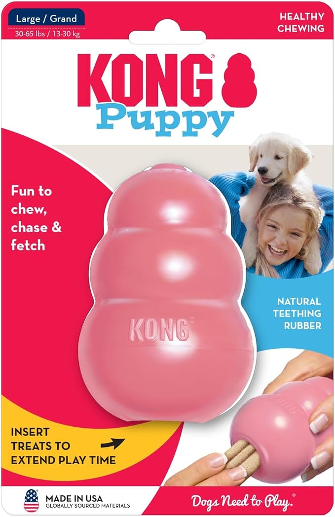 KONG Puppy, Natural Rubber Teething Chew Toy, for Large Puppies, Pink