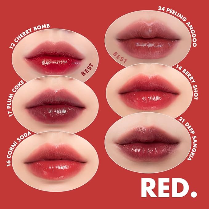 rom&nd Juicy Lasting Tint #12 Cherry Bomb - K-Beauty Vibrant Red Lip Stain for Pure, Glossy, Long-Lasting Hydration & Effortless Natural Radiance