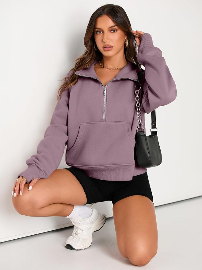 AUTOMET Womens Sweatshirts Half Zip Fleece Pullover Fall Outfits | Fall Fashion Clothes 2026,Cropped Sweatshirts,Cute Y2k Tops,Quarter Zipper Sweater,Winter Loungwear Outfits