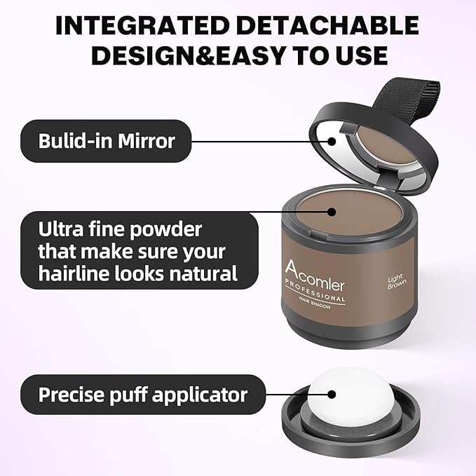Acomler Instantly Root Cover Up Hairline Powder, 0.35 Ounce Root Touch Up Hair Color, Gray Hair Cover Up Hair Fibers, Hair Powder for Women Men with Eyebrows, Beard Line, Bald Spots (Light Brown)