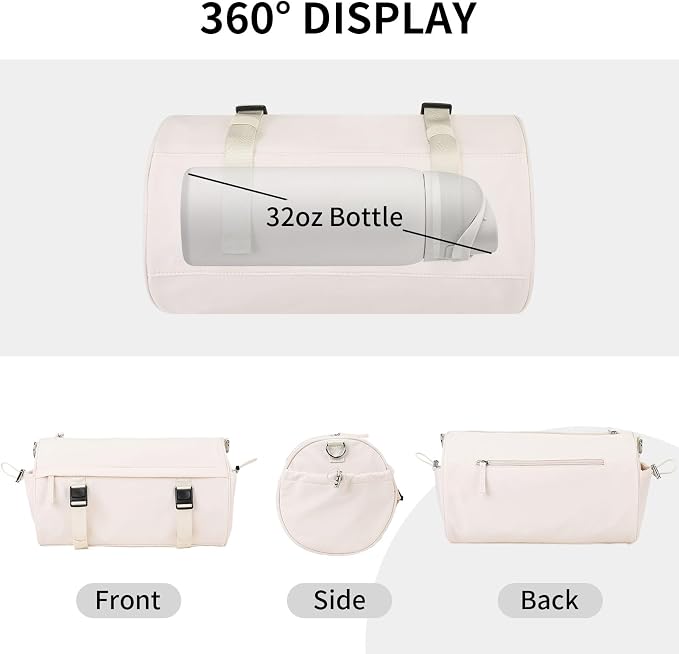 Small Gym Bag for Women Men, 15L Sports Workout Bag with Wet Pocket and Yoga Mat Holder, Lightweight & Water-Resistant Mini Travel Duffle Bag (Beige)