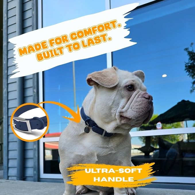 Waterproof Dog Collar, Soft Comfortable Pet Collars, Adjustable Odor Proof Heavy Duty Dog Collars Easy to Clean for Large, Medium Small Dogs by Bee N Buu (Blue, Large (length15.5-19.5", Width 1"))