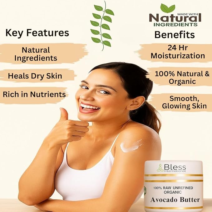 Organic Raw Avocado Butter 100% Pure,Natural & Unrefined| Skin Moisturizer For Face, Body & Hair| 8 OZ/230 GM Ivory / White Grade A | DIY Creams, Balms, Lotions, Soaps| Softens Dry & Tough Skin