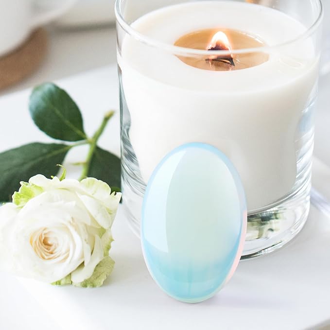 DUQGUHO Opal Stone Opalite Palm Stone 2.4'' Synthetic Healing Crystal Gemstone Worry Stone Energy Balancing Polished Stones Blessing Gifts Boho Pocket Stone 1PCS