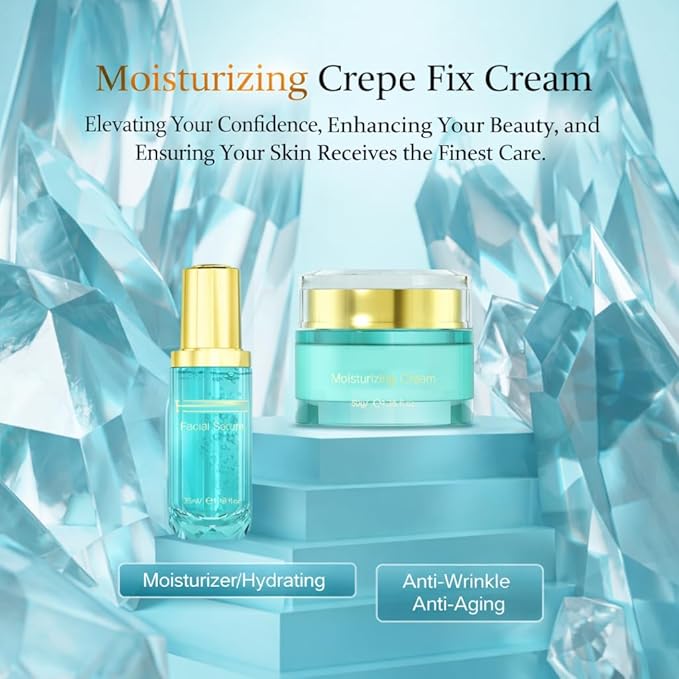 Moisturizing Crepe Fix Cream - Tightens and Firms Face, Neck & Body, Anti Wrinkles for Crepey and Sagging Skin,Non-Greasy Formula with Hyaluronic Acid & Collagen - 1.75 oz