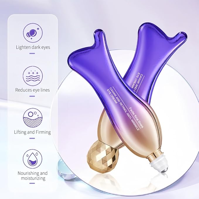 Eye Cream with 360° Massage Roller-Ball for Wrinkles Dark Circles, Puffiness, Fine Lines, Bags, Firming and Lifting, Instant Hydrating, Deep Moisturizing, for All Skin Types