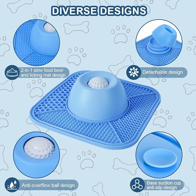 Aolso Slow Feeder Dog Bowl with Rolling Ball, 2in1 Anti-Slip Lick Mat