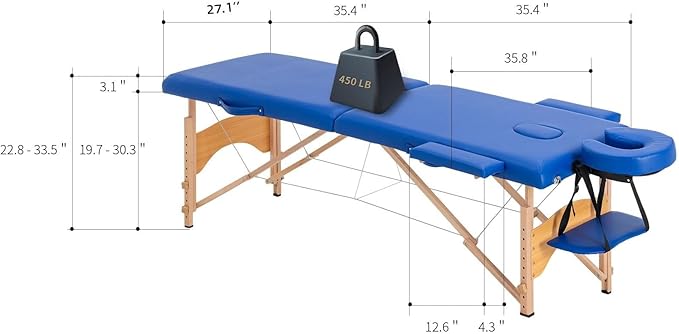 Artechworks Massage Table Massage Bed Portable Lash Bed for Eyelash Extensions Beauty Tattoo Table Adjustable for Spa Salon,Lightweight (Navy Blue, 2 Folding No Bag)