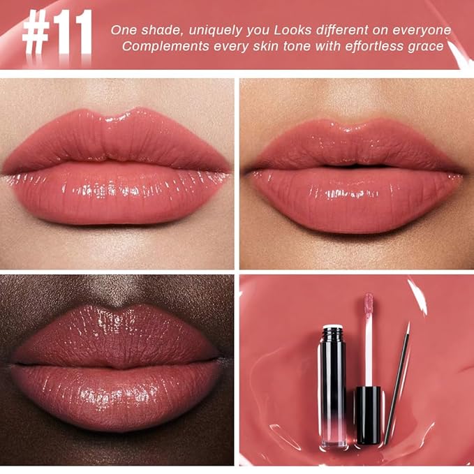 evpct Peachy Nude Shiny Glossy Longwear No-Budge Liquid Lip Color Lipstick Makeup, Highly Pigmented Color Instant Shine, Waterproof Long Lasting Lipstick for Women Lip Stain Gloss with Lip Liner Brush