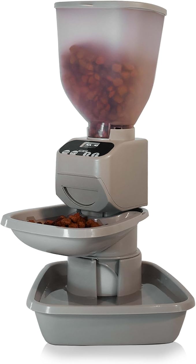 Feeding Friend® Automatic Dog & Cat Food Feeder with Water Dispenser, Smart Pet Feeder with Portion Control, OLED Display, Anti-Jam Design, Battery Operated, Medium Pets 15–30 lbs, Taupe