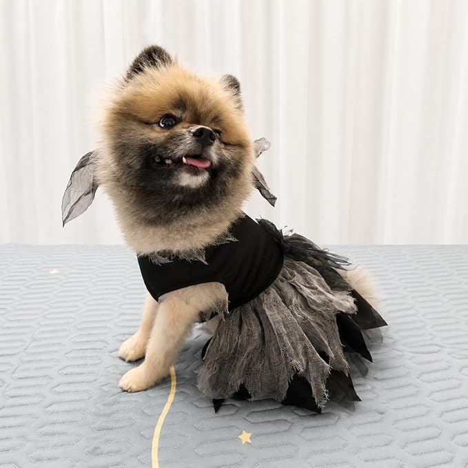 Zombie Bride Pet Costume, and Short Veil- Small to Medium-Large Breed Funny Clothes Outfit Apparel (Medium)