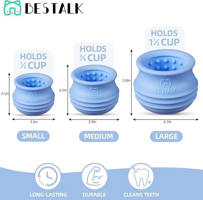 Dog Enrichment Treat Toy, Long-Lasting Wobbly Interactive Freeze Lick Toys for Dogs, Stuffable Puzzle Feeder Toy for Boredom, Silicone Treat Dispensing Chew Toy (Baby Blue,M)