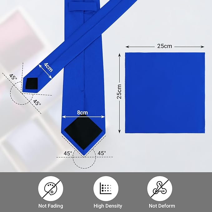 Black Tie Set in Gift Box Mens Solid Color 3.15" (8CM) Black Necktie and Pocket Square Set