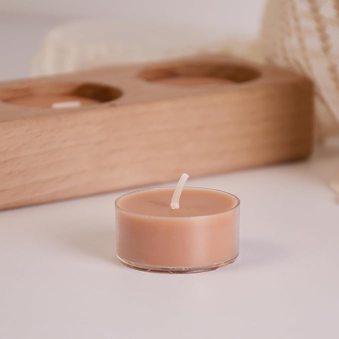 DEYBBY Natural Velvet Wood Scented Soy Wax Tealight Candles Bulk, Aromatherapy Luxury Tea Candle Set of 24-4 Hour Burning Great Gift