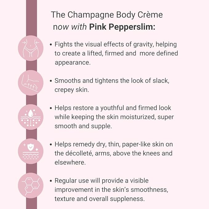 Consult Beaute Champagne Lift Hydrating Firming Body Cream with Pink Pepperslim, Tightens, Tones Crepey Skin, Moisturizer for Dry Skin, Warm Santal, 8 oz.