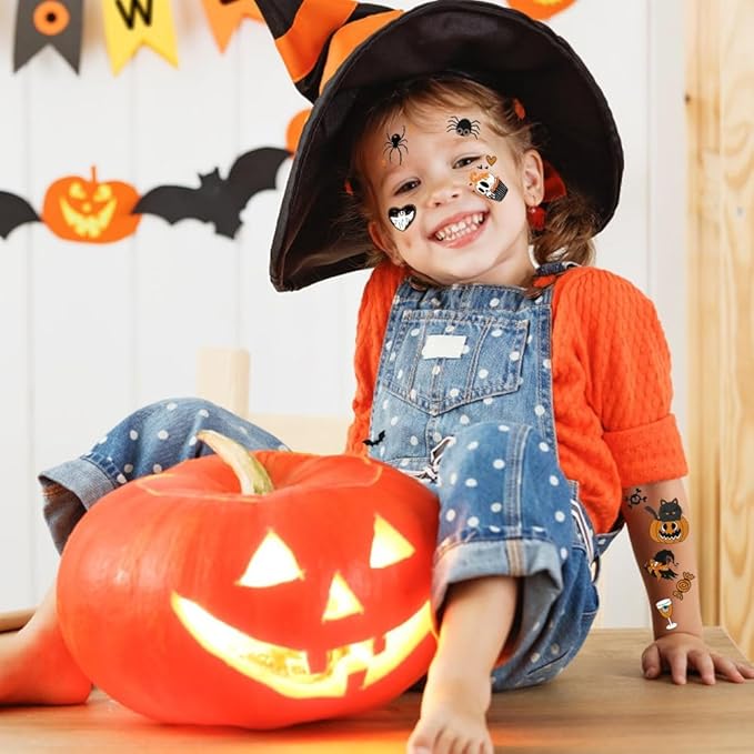 30 Sheets Halloween Temporary Tattoos Cartoon Witch Pumpkin Fake Tattoos Styles Mixed Ghost Skeleton Tattoos Spider Web Magician Stickers Waterproof Castle Tattoo for Kids Boys Girls Body Art Makeup