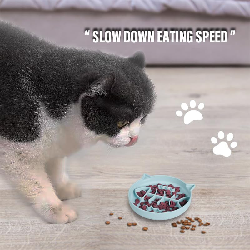 Silicone Cat Slow Feeder,Slow Feeder Bowl Wet Food with Suction Cups，Cat Interactive Toys,Effectively Reduce Overeating in Kitty (Blue+ Green, 1 Cup)