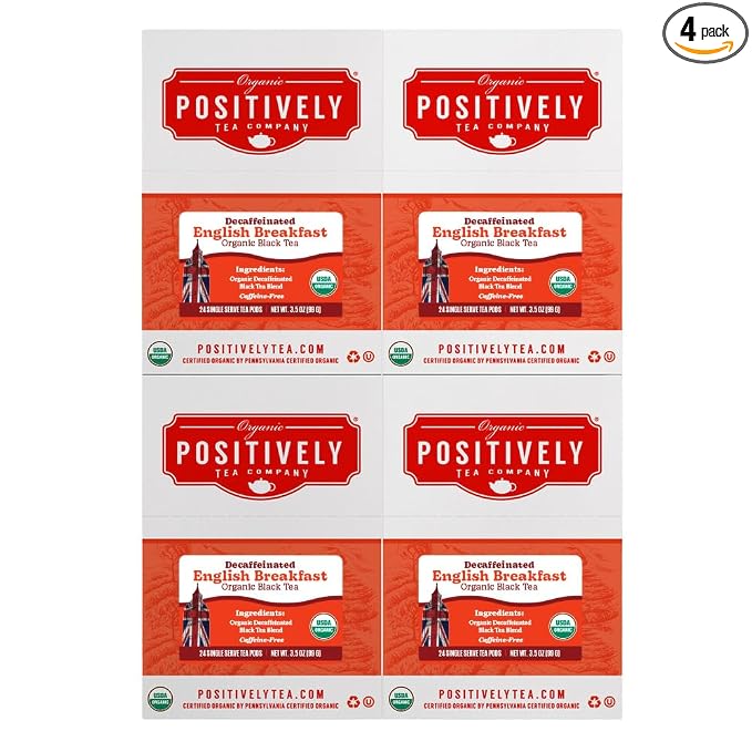 Organic Positively Tea Company, Decaf English Breakfast Black Tea, K-Cup Compatible, 96 Pods