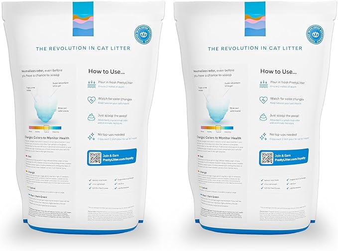 PrettyLitter Health Monitoring Cat Litter, Lotus Flower, 2-Pack, 6 lb. Bags | Up to 2 Months Supply, Non-Clumping, Advanced Odor Control, Automatic Litter Box Compatible, Color Changing Silica Crystals