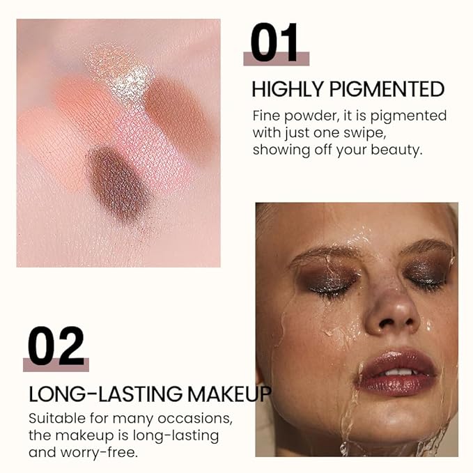 Six-Color Eyeshadow Makeup Palette, Cocoa RoseGold DarkBrown ChampagneGold Orange Nude Eyeshadows, Blendable Matte and Shimmer, Long-Lasting -Waterproof-Cruelty-Free With Built-In Mirror - 02#