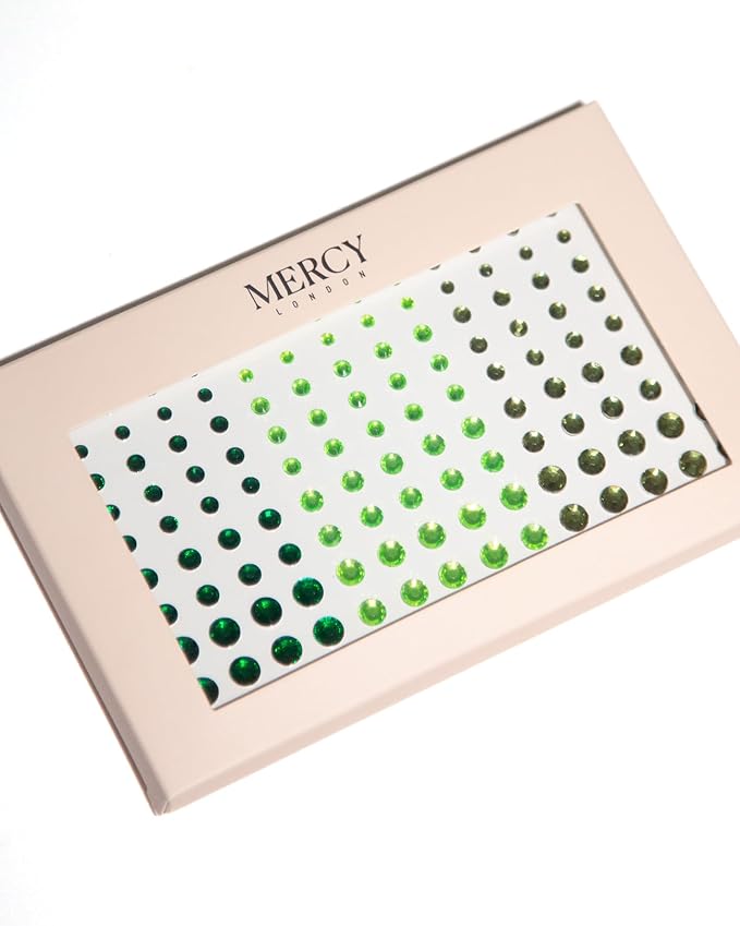 MERCY LONDON Face Gems in Green, 866 Self Adhesive Makeup Face Gem Stickers, 4 Sheets, Poison Ivy Reusable Eye Gems, Wicked DIY Face Gems