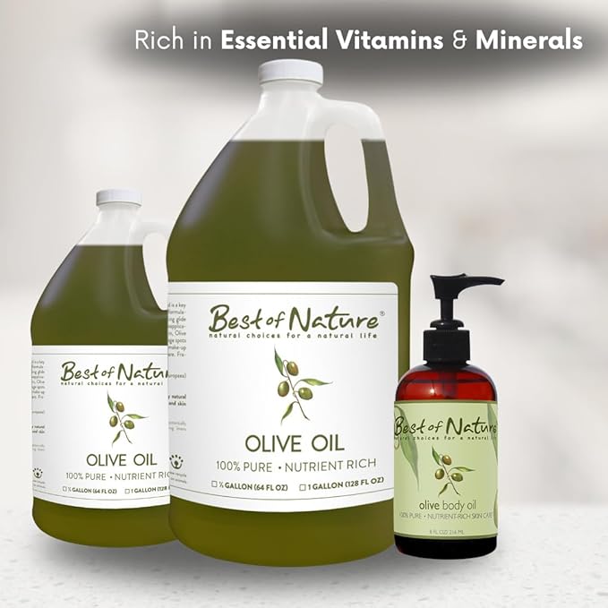 Best of Nature 100% Pure Olive Massage & Body Oil – Cold Pressed, Natural & Unscented Moisturizer for Skin, Hair & Bath, 1 Gallon (128 fl oz)
