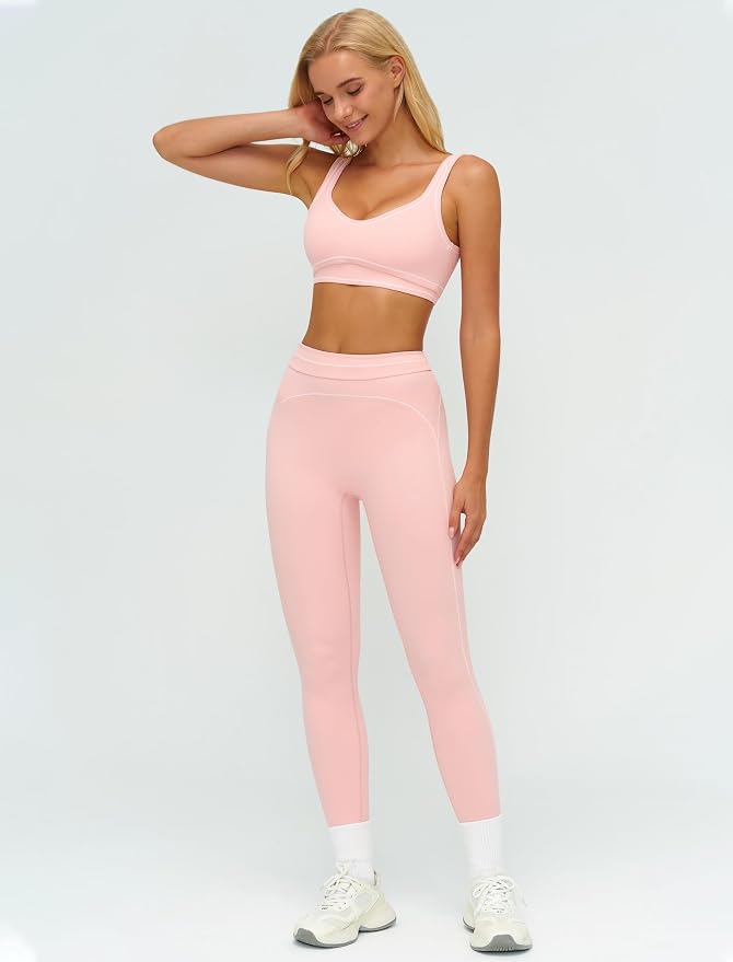 Women 2 Piece Workout U Back Color Block Sports Bra High Waist Tummy Control Active Leggings Yoga Pilates Outfits