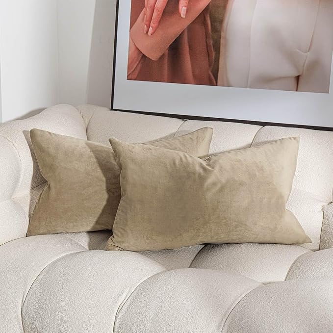 16x24 Pillow Covers Set of 2 Decorative Velvet Throw Pillow Covers,Stone | Luxury Soft Cushion Covers with Invisible Zipper for Couch Sofa Bed Living Room Bedroom Home Decor