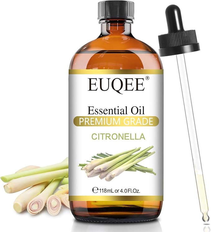 EUQEE Citronella Essential Oil, 118ml Large Gift Box Pure Citronella Oil with Glass Dropper for Candle Making, Diffuser, Humidifier - 4 fl oz.