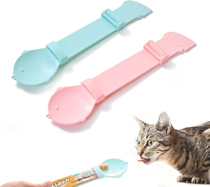 BOWERBIRD 3-in-1 Multi-Function Food Spoon & Can Opener with Squeeze Feeder Tube | Feeding Spoon for Wet Food, Cat Treats & Supplements | Cat Strip Feeder for Easy Lickable Treats (2PCS)