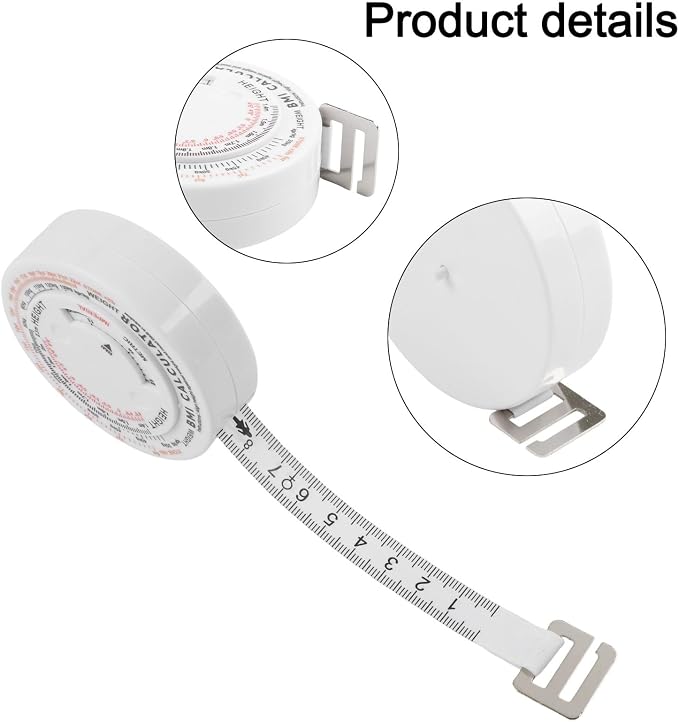 Retractable BMI Body Mass Index Tape Measure 150cm, Push-Button Locking Diet Calculator for Waist Chest Hip Thigh, Plastic Measuring Tool