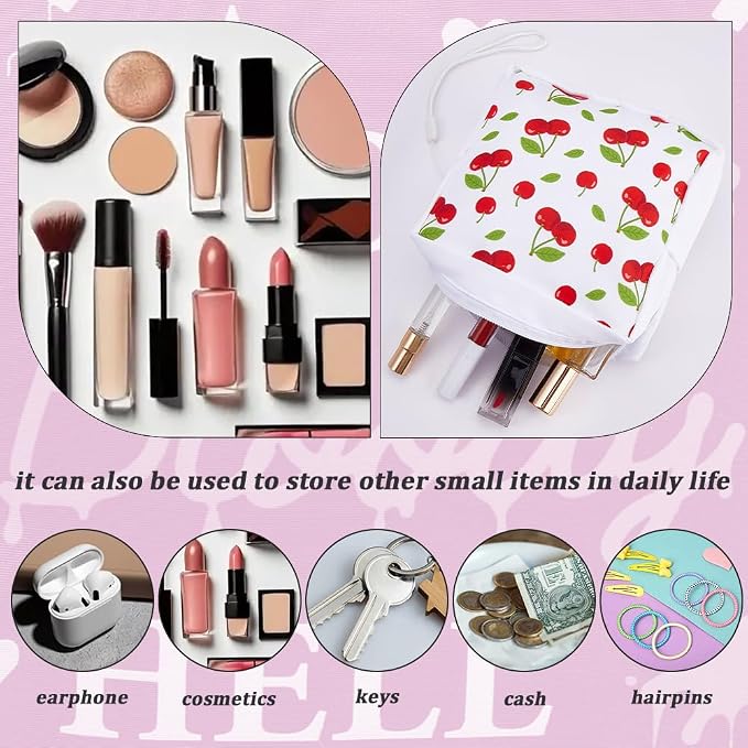 Cherry Period Bag Pouch 5.12 x 5.12 x 1.57 Inch Sanitary Napkin Storage Bag with Zipper Portable Reusable Waterproof Polyester Menstrual Pad Pouch First Period Gifts for Women Daily Use