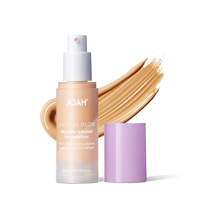 JOAH Crystal Glow Peptide-Infused Foundation, 2-in-1 Multitasking Korean Makeup with Blurring Face Primer, Luminizer, Hydration & Skin Defense for a Flawless Finish, 1.01 Oz, Fair Cool