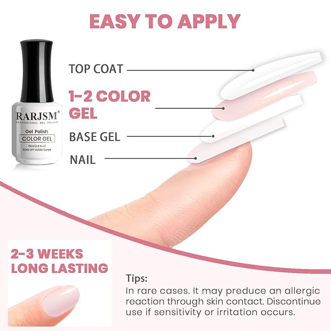 RARJSM Pale Pink Glitter Gel Polish Nude Gel Polish Sparkle Shimmer Neutral Skin Tone Light Pink Sheer Jelly Transparent Gel Nail Polish 15ml Single Bottle Soak off UV LED Cured for Home Salon DIY