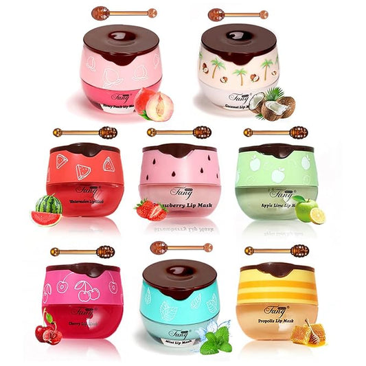 FYEBOO Fruit Lip Mask Set with Honey & Vitamin E, Moisturizing Overnight Treatment, Effective Reduces Lip Lines Prevention Dry and Cracked (8 Flavors)