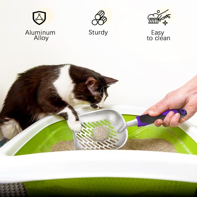 Cat Litter Scoop-Metal Litter Scooper-Kitty Metal Scooper-Long Handle | Kitten Scooper-Poop Sifting-Mesh Shovel-Aluminum Alloy Metal-Suitable for Cat Litter Box-Christmas Gift(Purple)