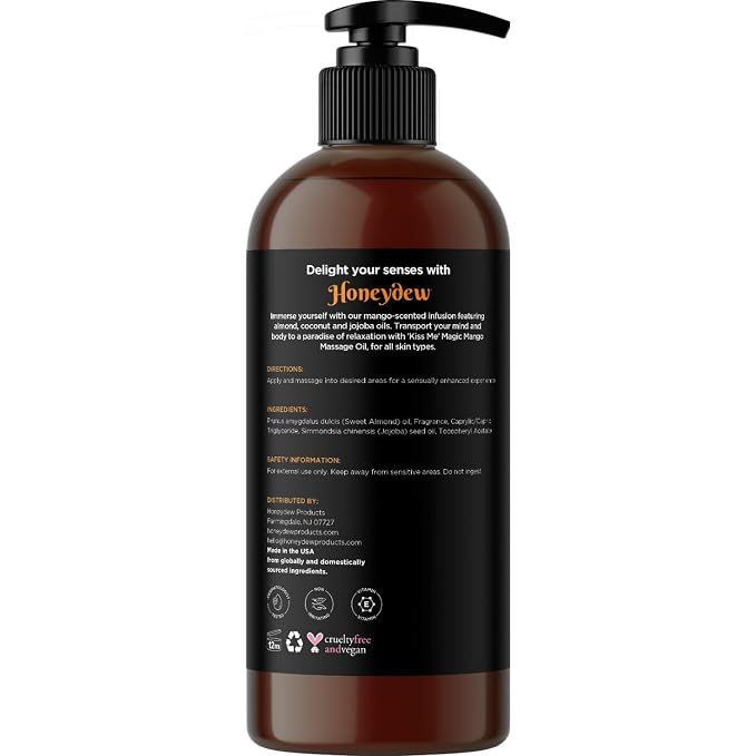 Mango Sensual Massage Oil for Couples - Alluring Tropical Full Body Massage Oil for Date Night and Nourishing Body Moisturizer with Sweet Almond - Vegan Non Greasy & Smooth Gliding Formula (16 Fl Oz)
