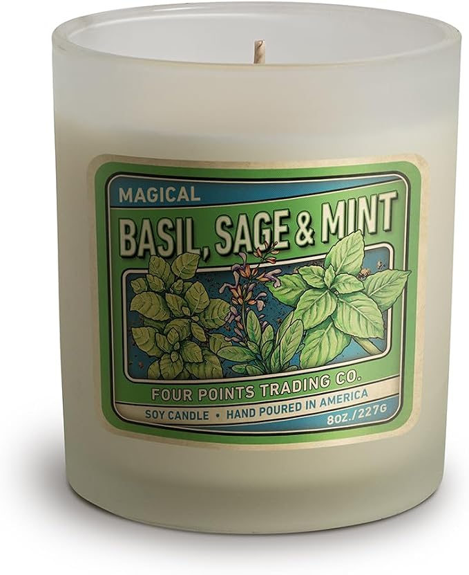 Basil, Sage and Mint 8 Oz Scented Soy Aromatherapy Candle w/Jar | Aromatherapy, w/Jar